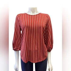 Adrianna Papell EUC Blouse 3/4 Sleeve Orange Stripped Size Small